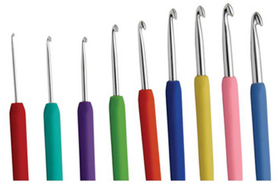 Common crochet hook. The more expensive crochet hooks have a clasp that flips down from the shaft to close the hooked lines. The benefit? Shown are ALL available online at “Knitters” for $3.67. 