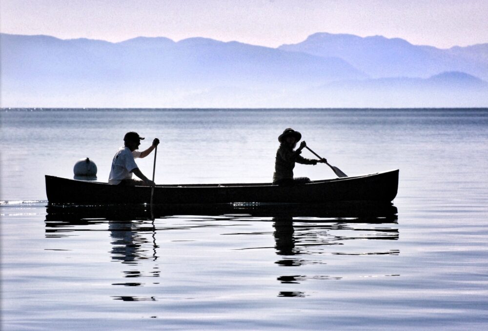 Early morning summertime canoe